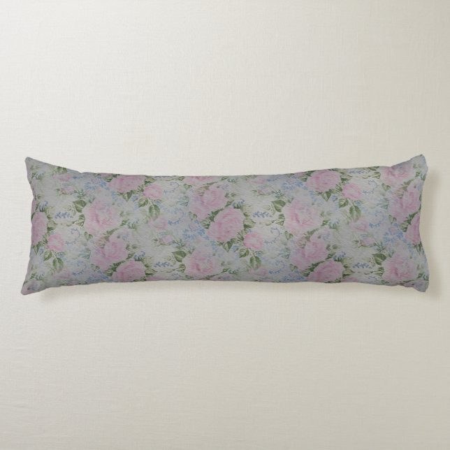 Pink Floral Roses Vintage Body Pillow (Front)