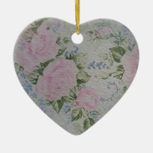 Pink Floral Roses Vintage Ceramic Ornament