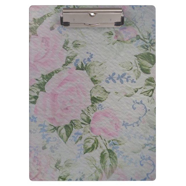 Pink Floral Roses Vintage Clipboard (Front)