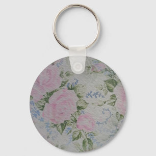 Pink Floral Roses Vintage Keychain