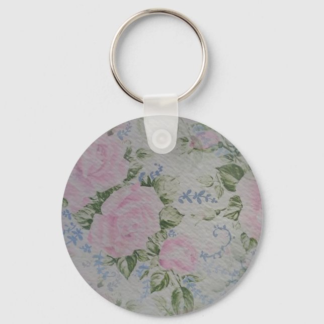 Pink Floral Roses Vintage Keychain (Front)