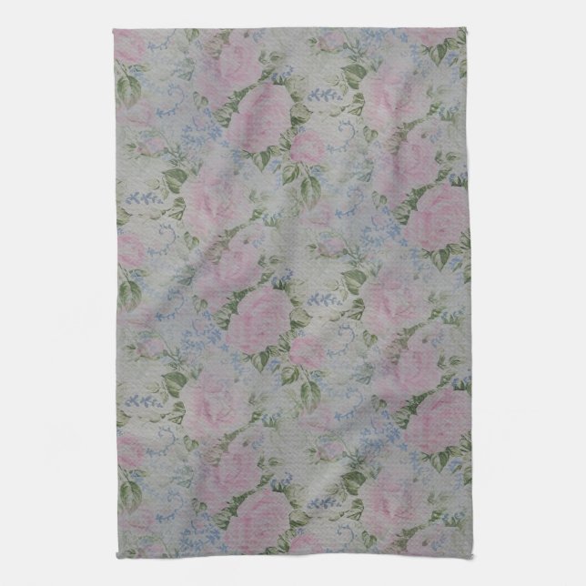 Pink Floral Roses Vintage Kitchen Towel (Vertical)