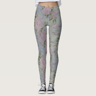 Pink Floral Roses Vintage Leggings