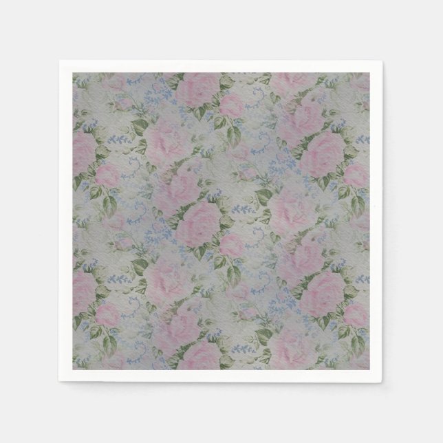Pink Floral Roses Vintage Napkin (Front)