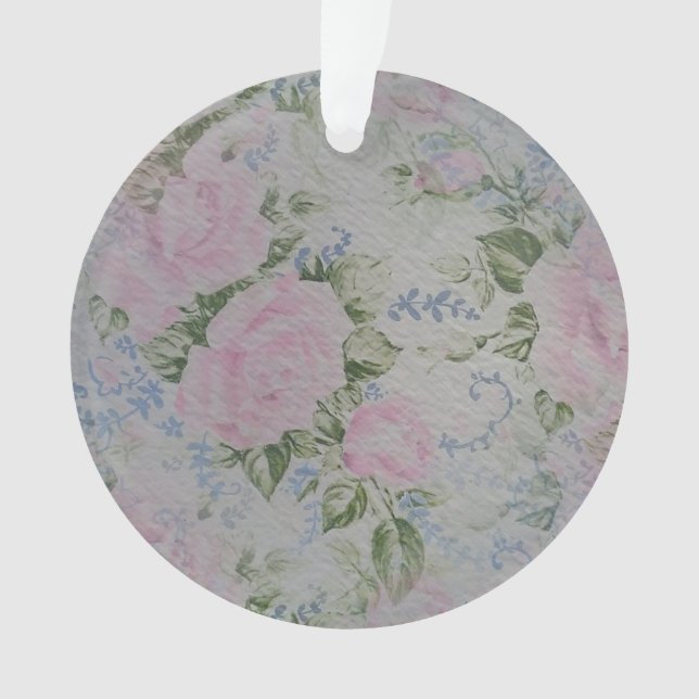 Pink Floral Roses Vintage Ornament (Front)