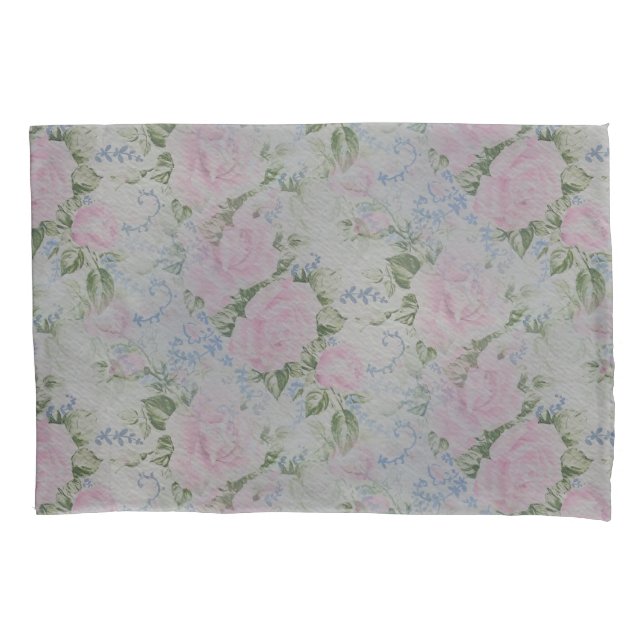 Pink Floral Roses Vintage Pillowcase (Front)