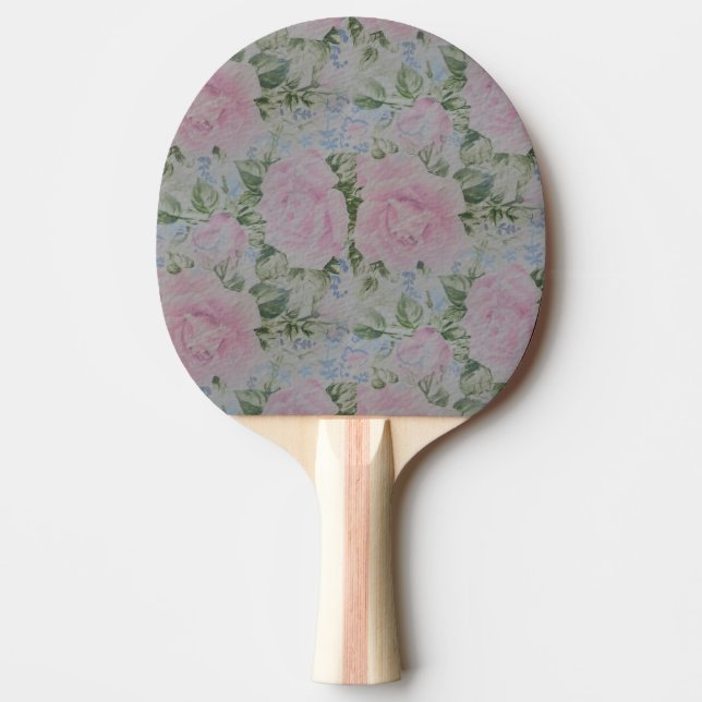 Pink Floral Roses Vintage Ping Pong Paddle (Front)
