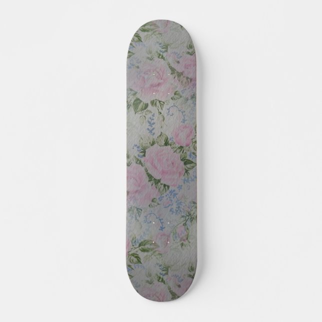 Pink Floral Roses Vintage Skateboard (Front)