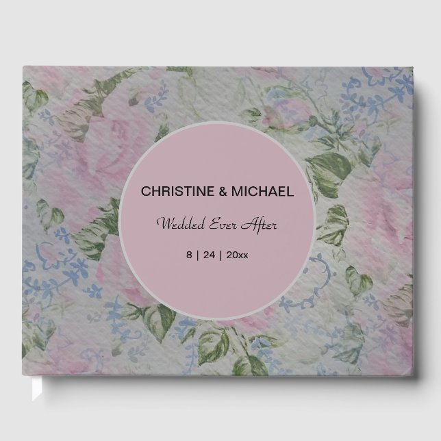 Pink Floral Roses Wedding Vintage Guest Book (Front)