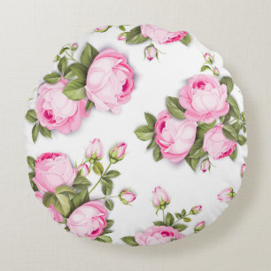   Pink Floral Round Pillow