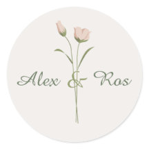 Pink Floral Round Stickers for Wedding Packaging