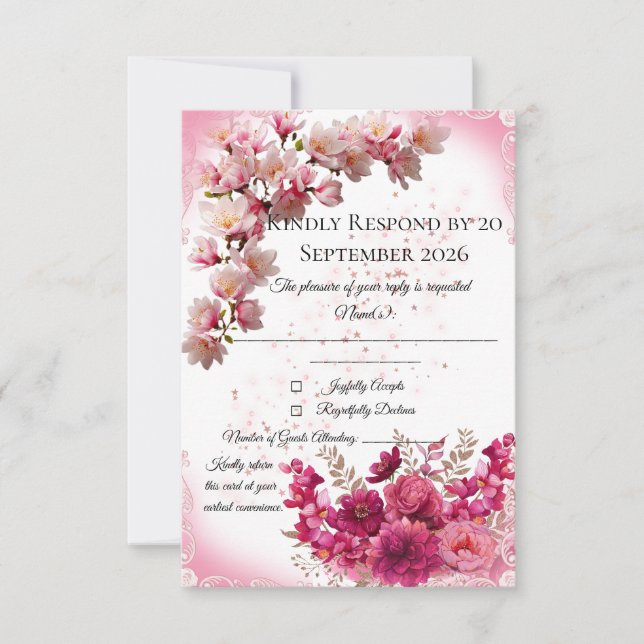 Pink Floral RSVP Card on White (Front)