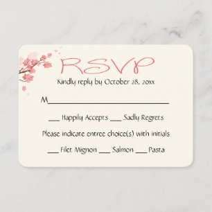 Pink Floral RSVP Cherry Blossoms Flowers Wedding Card