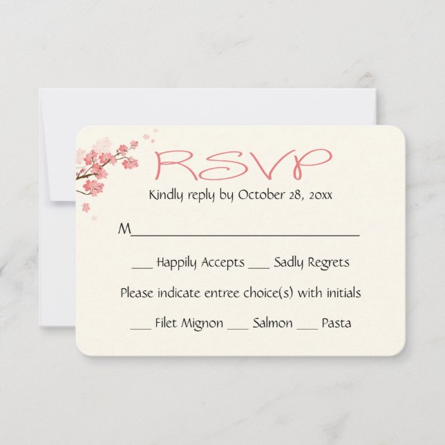 Pink Floral RSVP Cherry Blossoms Flowers Wedding Card (Front)