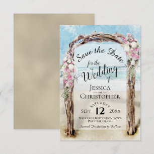 Pink Floral Rustic Driftwood Beach Arbor Wedding Save The Date