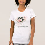 Pink Floral Rustic Quinceanera 15th Birthday T-Shirt<br><div class="desc">Cute modern yet elegant Quinceañera Mis Quince Anos birthday party matching t-shirts featuring a rustic floral greenery and pink rose foliage. The template can be easily edited and the text replaced with your own details by clicking the "Personalize" button. For further customization, please click the "Customize Further" link and use...</div>