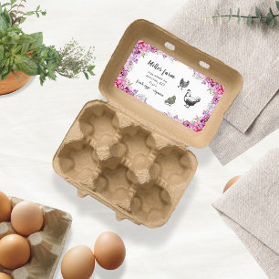 Pink Floral Rustic Script Oeuf Carton Étiquette