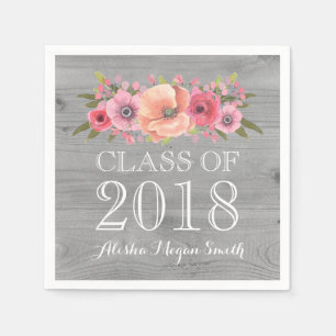 Pink Floral Rustic Wood Class of 2018 Graduation Napkin