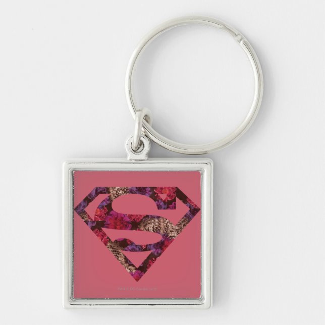 Pink Floral S-Shield Keychain (Front)