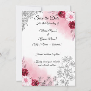 Pink Floral Save the Date Card Romantic