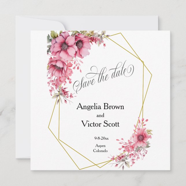 Pink Floral Save the Date Invitation (Front)