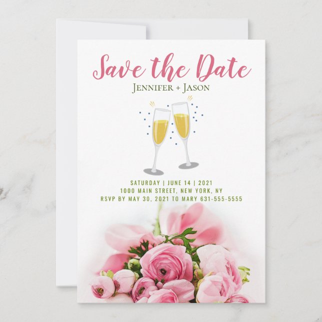 Pink Floral Save the Date Postcard Template (Front)
