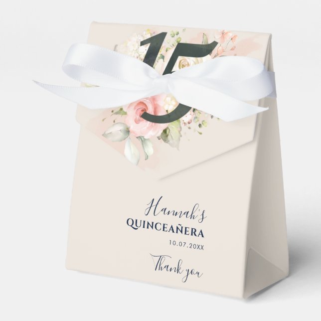 Pink Floral Script 15th Birthday Favor Box (Front Side)