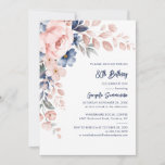 Pink Floral Script 80th Birthday Party Invitation<br><div class="desc">Announce and celebrate the upcoming birthday with our modern pastel pink indigo blue watercolor floralt invitation. Featuring beautiful botanical watercolor bloom. Simply personalize with your party details by clicking the customize it button to further re-arrange and format the style and placement of the text. The reverse of this invitation features...</div>