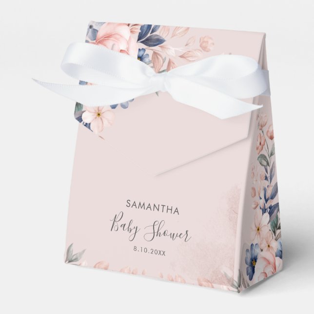 Pink Floral Script Modern Baby Shower Favor Box (Front Side)