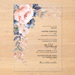 Pink Floral Script Watercolor Wedding Acrylic Invitations