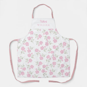 Pink Floral Scroll Personalized Kitchen Apron