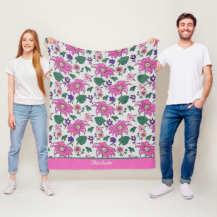 Pink floral seamless pattern personalized name fleece blanket
