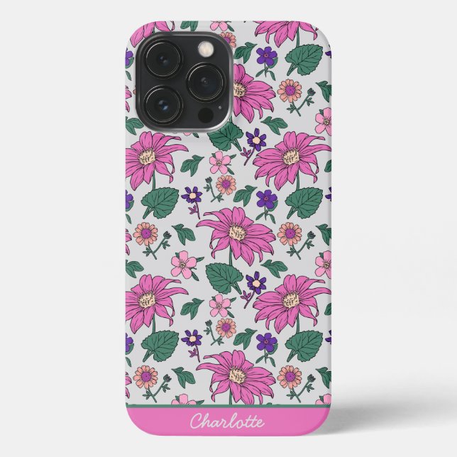 Pink floral seamless pattern personalized name iPh iPhone Case (Back)