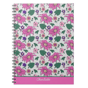 Pink floral seamless pattern personalized name notebook