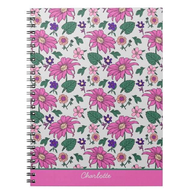 Pink floral seamless pattern personalized name  notebook (Front)
