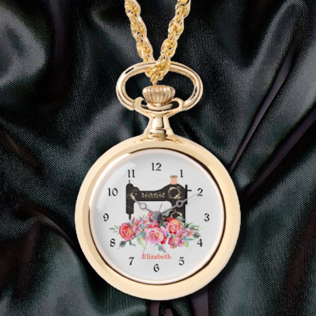 Pink Floral Sewing Machine Necklace Watch  (Creator Uploaded)