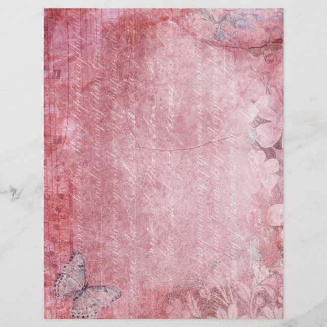 Pink Floral Shabby Journal Scrapbook Paper (Front)
