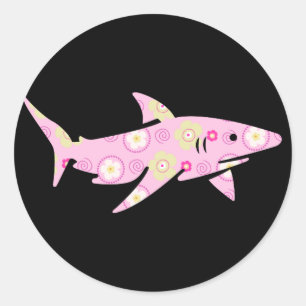 Pink Floral Shark Classic Round Sticker