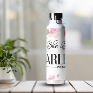 Pink Floral She is Fearless Prov 31:25 Water Bottle
