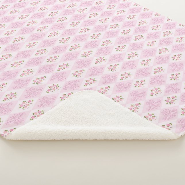 Pink Floral Sherpa Blanket (3/4)