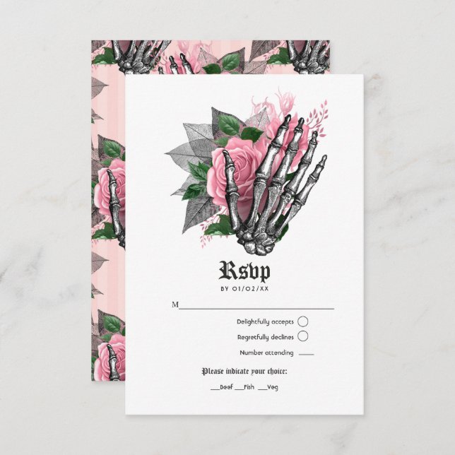 Pink Floral Skeleton Gothic Wedding Invitation (Front/Back)