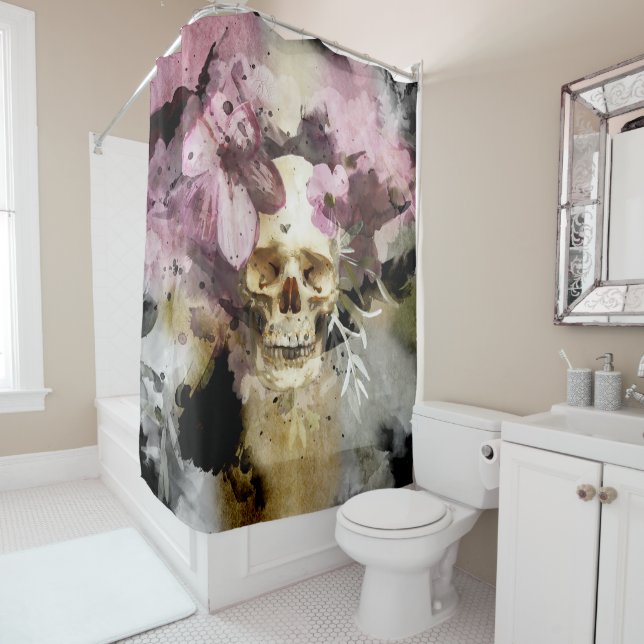 Pink Floral Skull Abstract Art (In Situ)