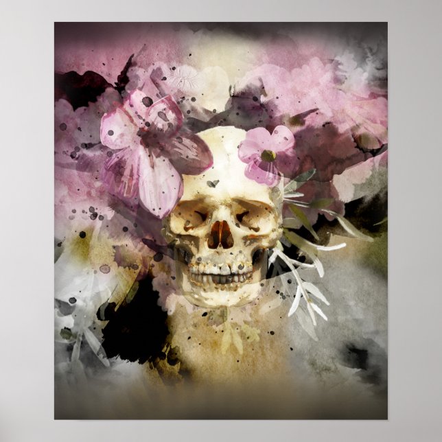 Pink Floral Skull Abstract Poster (Front)