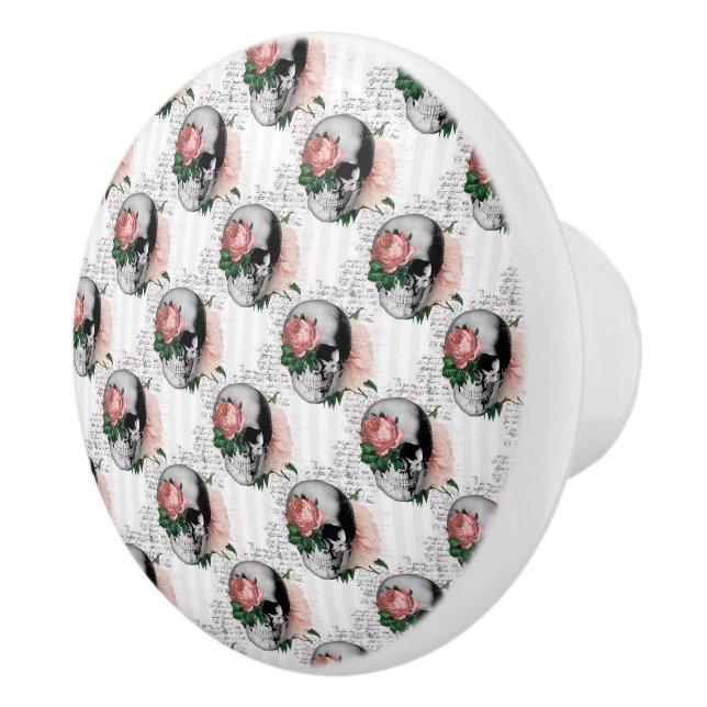 Pink Floral Skull Series Design 2  Ceramic Knob (Right)