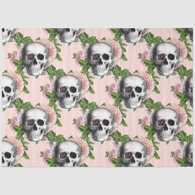 Pink Floral Skull Series Design 4 Tissue Paper (Front)