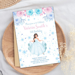 Pink Floral Snow Falk Princess Birthday Invitation