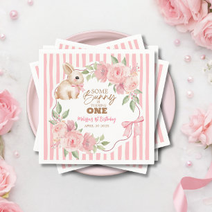 Pink Floral Some Bunny Turning One Birthday Party Napkin