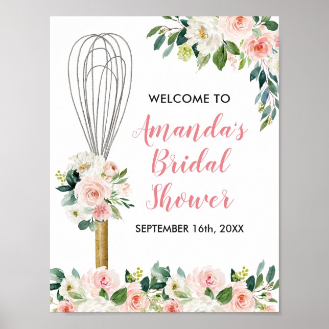 Pink Floral Soon to be Whisked Away Bridal Shower Poster (Front)