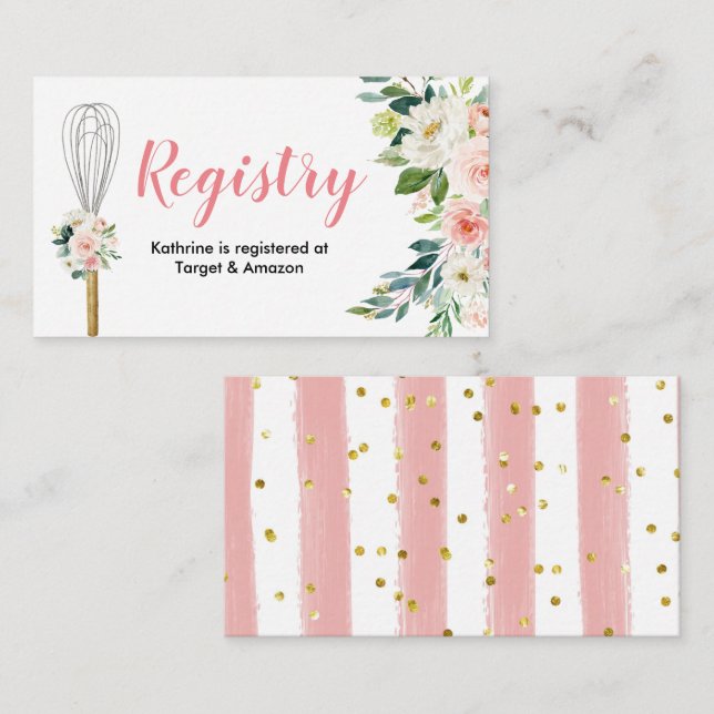 Pink Floral Soon to be Whisked Away Registry Enclosure Card (Front/Back)