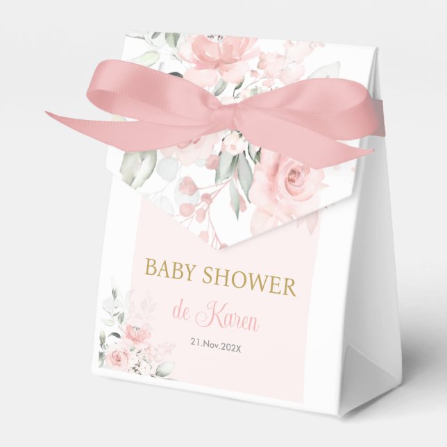 Pink Floral Spanish Baby Shower Favor Box (Front Side)